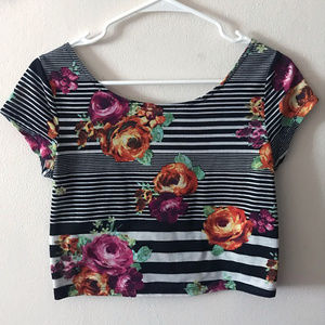 dELiA*s Striped Floral Bow-back Crop Top
